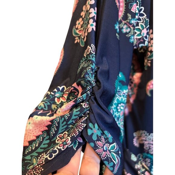 Floral Paisley Print Kimono Cardigan‎ Size L By The ZigZag Stripe In Navy & Pink - Picture 4 of 6